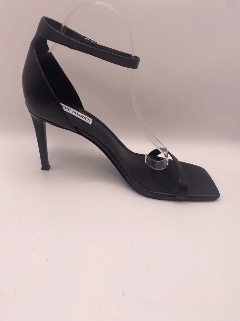 Steve Madden Womens Black Leather High Heel Strap Sandal Sz 10